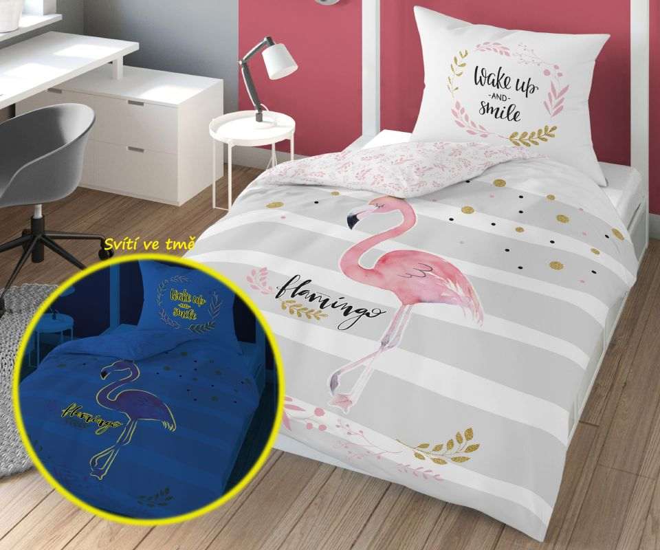 Povlečení Plameňák svítící 140/200, 70/80