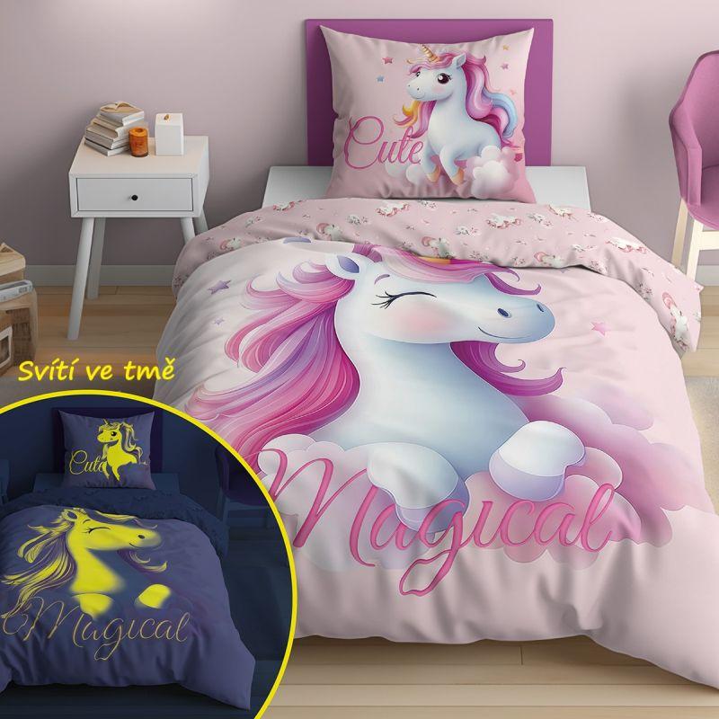 Povlečení Jednorožec Cute svítící 140/200, 70/80