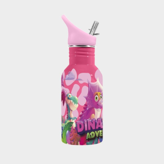 Dětská nerezová láhev na pití Dinaland pink 500 ml